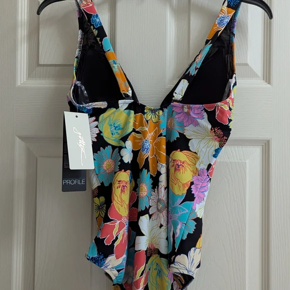 Profile By Gottex Floral One Piece Swimsuit - Black, Orange, Blue - Picture 3 of 9
